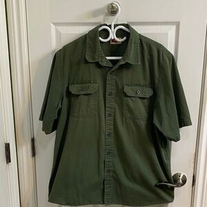 Wrangler Olive Green Short Sleeve Button Up Casual Men’s Shirt Size XL Cotton